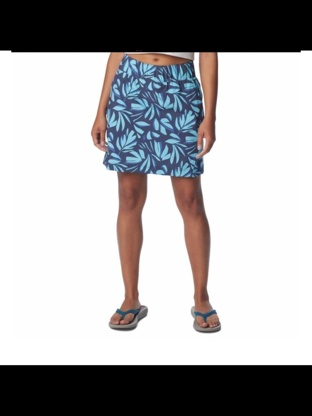 NWT Sz XL Columbia Blue Leaf-Print Skort W/ Pockets Elastic Waist